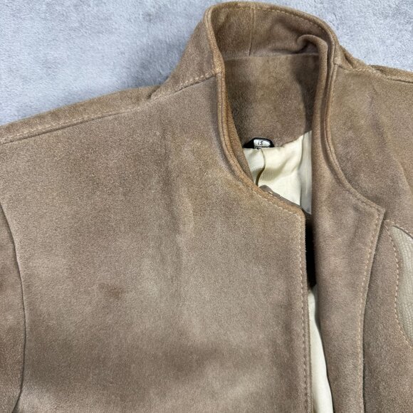 Vintage Suede Leather Jacket Open Front Western Tan Distressed Sz 12 Argentina - Picture 6 of 12